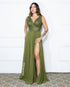 VESTIDO DECOTE V RENDA BORDADO VESTIDO DE FESTA PETRA FINA VERDE OLIVA M